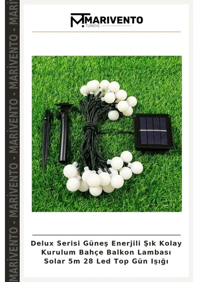 Delux Serisi Güneş Enerjili Şık Kolay Kurulum Bahçe Balkon Lambası Solar 5m 28 Led Top Gün Işığı