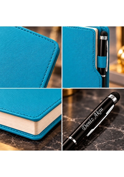 Bk Gift Kişiye Özel 374 Termo Deri Tarihli Ajanda & Siyah Touch Pen Tükenmez Kalem-9 Turkuaz Akdnz-bitmeyencom38545 26974 Bk Gift