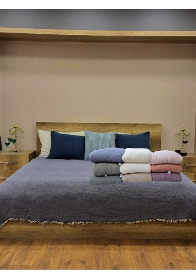 Mor 7 Katlı Çift Taraflı Dolgulu Çift Kişilik Müslin Battaniye %100 Pamuk 230x240 Cm