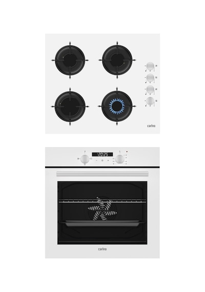 Carino 4 Fonksiyon Dijital Beyaz Power Turbo 2'li Cam Ocaklı Ankastre Set Fırın+Ocak