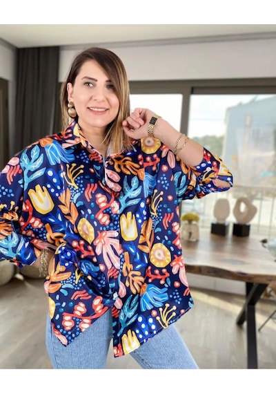 Bkuzer Saks Mavisi Desenli Şık Gömlek Mavi Desenli