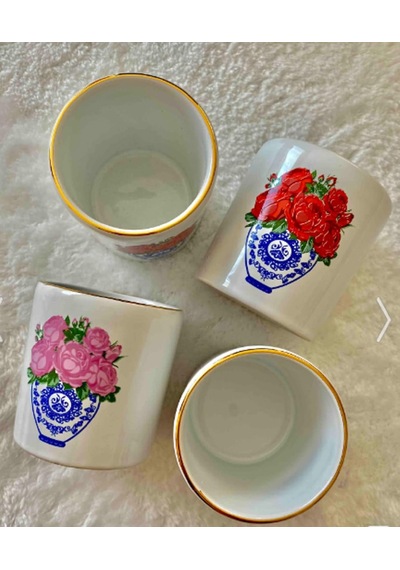 Blue Blanc Kırmızı Gül Espresso, Double Türk Kahvesi Fincanı Çok Renkli