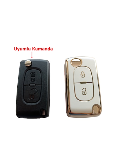 Citroen Berlingo C3 C4 C5 Uyumlu Kumanda Anahtar Kılıfı Beyaz Gold
