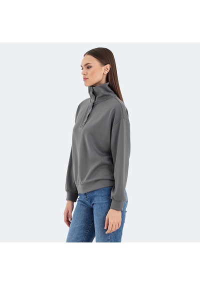 Slazenger VIDAL Oversize Kadın Dik Yaka Oversıze Koyu Gri Sweatshirt