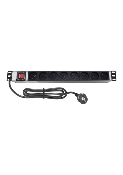 Amp Connect 19" 1u 8 Ups / Fransız Soketli Işıklı On/off Anahtarlı Alüminyum Kabin Prizi Pdu