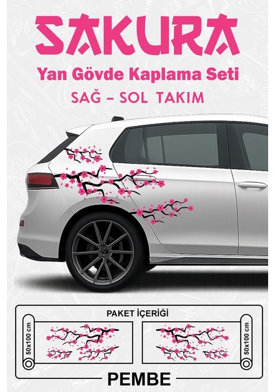 Sakura Kiraz Çiçeği - Yan Gövde Sticker Seti Kaplama Pembe - 864812509