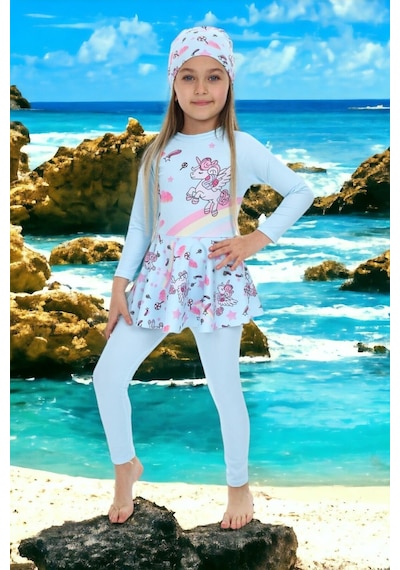 My Kids Wear Etek Detaylı Boneli Kız Çocuk Mayo Mavi - Sarı
