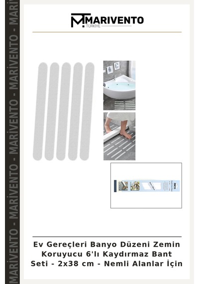 Ev Gereçleri Banyo Düzeni Zemin Koruyucu 6'lı Kaydırmaz Bant Seti - 2x38 Cm - Nemli Alanlar İçin