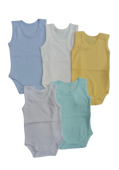 Özdemirli Bebe Askılı Basic Bisiklet Yaka Atlet Çıtçıtlı Badi 5li Paket 0-48 Ay Çok Renkli