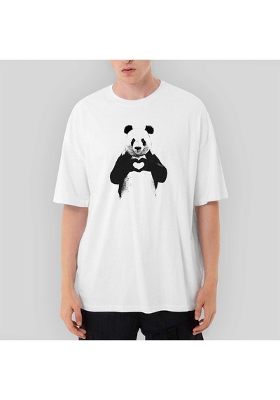 Panda Love Oversize Siyah Tişört Siyah