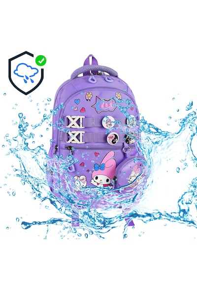 My Melody Baskılı Aksesuarlı Ortopedik Su Geçirmez Ultra Lüx Okul Çantası Termal Beslenme Ve Kalemlik Mor