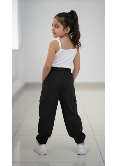 Smalltouch Kız Çocuk Paçası Ve Beli Ayarlanabilir Lastikli Paraşüt Pantolon Siyah