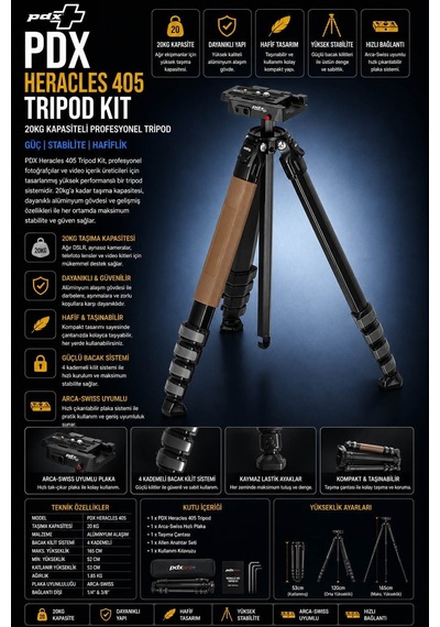 Pdx Heracles 405 Tripod Kit 20kg Kapasiteli Profesyonel Tripod
