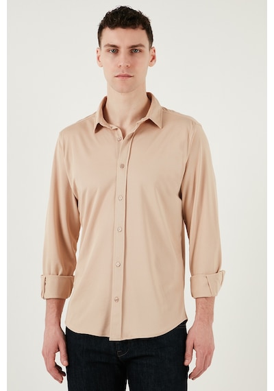 Buratti Pamuklu Regular Fit Düz Yaka Erkek Gömlek Cf25S119628 Bej