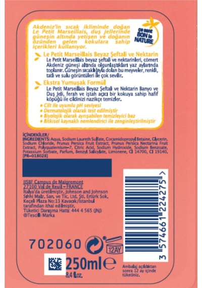 Le Petit Marseillais Beyaz Şeftali ve Nektarin Banyo ve Duş Jeli 250 ML