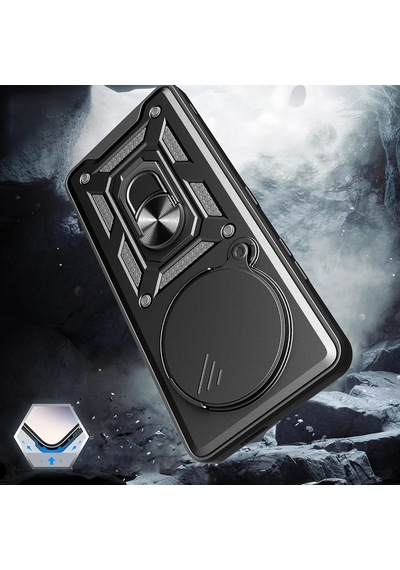 Honor Magic 7 Lite Kılıf Magnetik Standlı Kamera Korumalı Zore Sürgülü Vega Kapak Siyah
