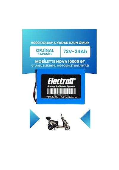 Mobilette Nova 10000 Gt Batarya Standart Kapasite Lifepo4 72v 24ah Elektrikli Motosiklet Bataryası