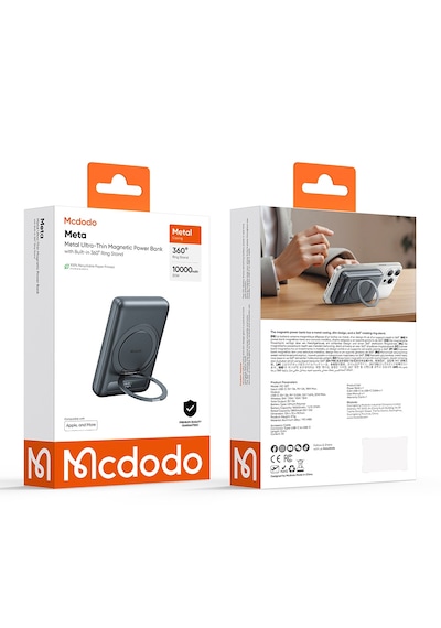 Mcdodo Mc-8371 10000mah - 20w Dahili 360 Halka Standlı Metal Ultra İnce Manyetik Powerbank siyah