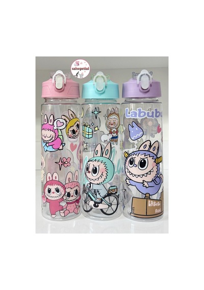 Labubu Su Matarası Labubu Suluk Labubu Figürlü Su Şişesi Labubu Matara Pipetli Matara 650ml Turkuaz