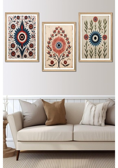 3 Parça Ahşap Çerçeve Görünümlü Mukavva Poster Tablo Seti Set 03, 15 X 20