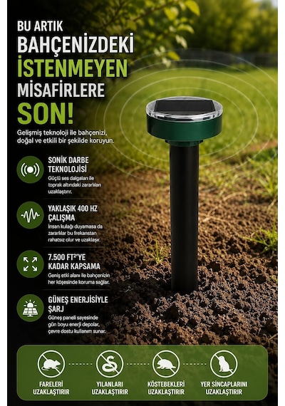 Coverzone 2 Adet Solar Enerjili Kemirgen Kovucu, Sonik Teknolojili Köstebek Yer Sincabı Tarla Faresi Ve Sivri Fare Kovucu, 400 Hz, 30 Saniyede Bir Darbe, Suya Dayanıklı Abs Gövde Sc-16