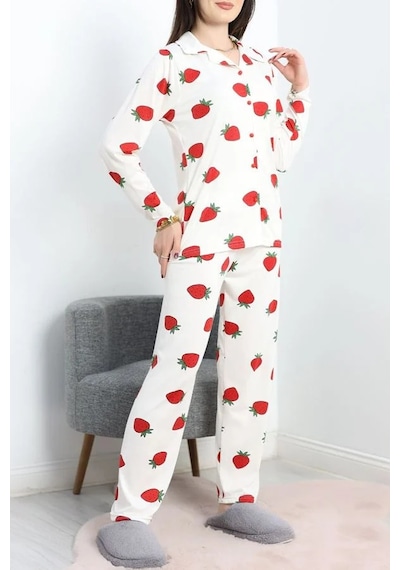 Seka Store Seka Milan Düğmeli Pijama Takımı Beyazçilek - 50728.1929. Çok Renkli