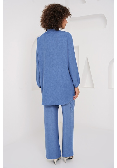Bigdart 6678 Keten Tunik Pantolon İkili Takım - İndigo