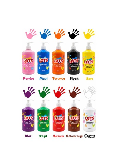 Lets Pompalı Parmak Boyası 10 Renkli Set 500 Ml Çok Renkli