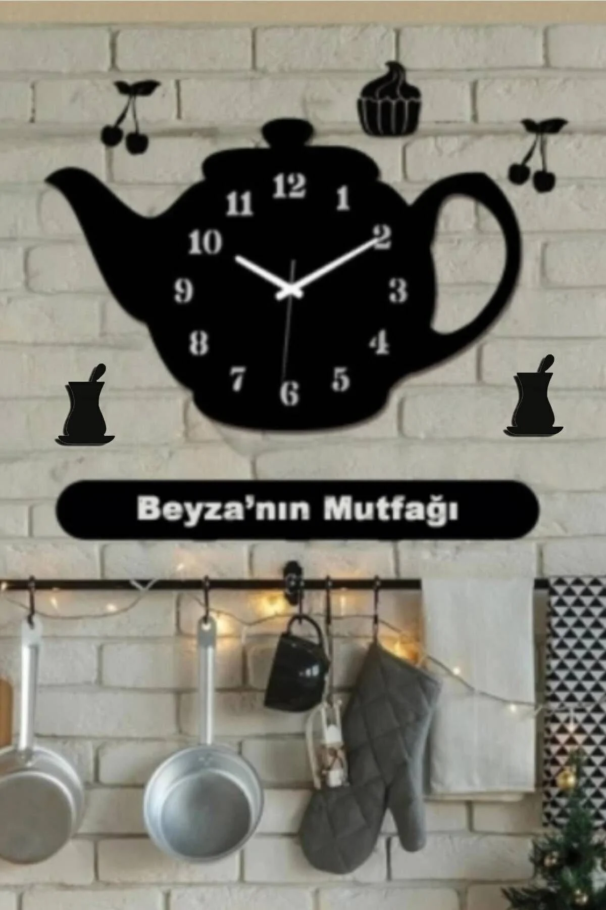 Demlik Modelli Mutfak Saati Siyah