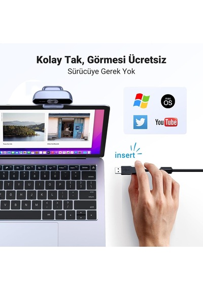 Usb Web Kamerası Pc İçin Full Hd 1080p/30fps Web Kamerası, Mikrofonlu Web Kamerası Net Stereo Ses Otomatik Işık D