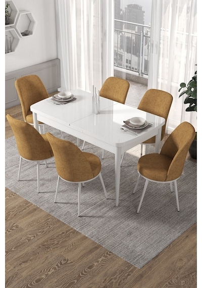 Canisa Kor Serisi, Beyaz Açılabilir 70x114 Yemek Masa Takımı 6 Cappucino Sandalye Masa Beyaz Sandalyeler Cappucıno Canisa Kor Serisi, Beyaz Açılabilir 70x114 Yemek Masa Takımı 6 Cappucino Sandalye Masa Beyaz Sandalyeler Cappucıno