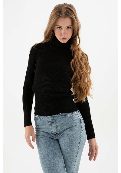Fashion Friends Kadın Fitilli Balıkçı Yaka Kazak 23k0288k1 Siyah