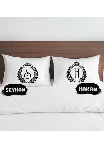 Bk Gift Kişiye Özel Baş Harfli Pamuklu Yastık Kılıfı Ve Göz Bandı Çift Uyku Seti-1, Tasarım Ev Tekstili, Uyku Bandı, Ev Hediyesi