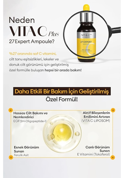 Vita C Plus 27 Expert Ampoule%27 Saf C Vitamini İçerikli Leke Karşıtı Aydınlatıcı Serum 17g, 8376