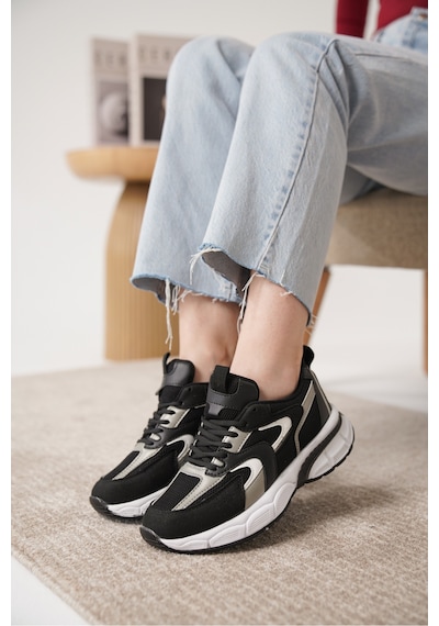 Daxtors Sameto Günlük Ortopedik Kadın Sneaker Spor Ayakkabı Siyah-beyaz