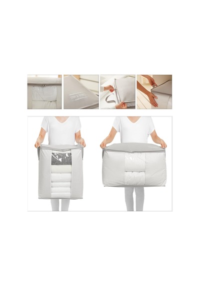 Ocean Home Textile 2'li Pvc Pencereli Stuff & Things Gri Çizgili Hurç Set Çok Renkli