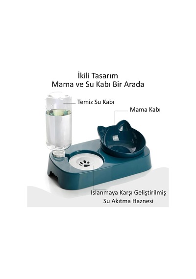 Tr Technosmart Kedi Köpek Mama Ve Su Kabı Kaseli Otomatik Su Sebili Büyük Boy Depolama Mavi