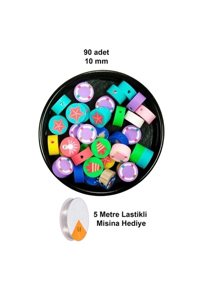 90 Adet 10 Mm Polimer Kil Fimo Boncuk Takı Bileklik + 5 Metre Lastikli Misina  - Deniz Temalı