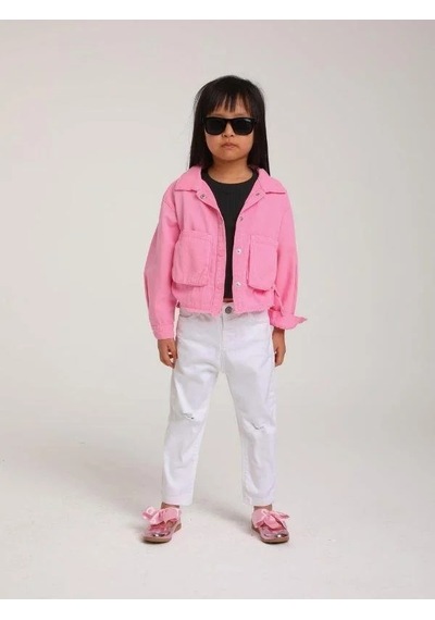Escabel Kız Bebek Pamuklu İnce Dokulu Ceket-15123 Pembe