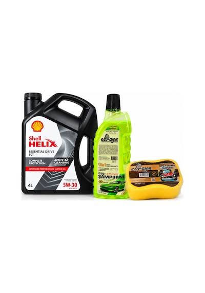 Shell Helix Essentıal Drıve Ect Dpf 5W-30 Motor Yağı 4 L + Oto Şampuan 1000 ML + Yıkama Süngeri