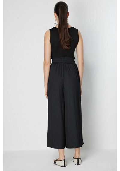 On Kadın Beli Lastikli Geniş Paça Pantolon 70136 Black Siyah