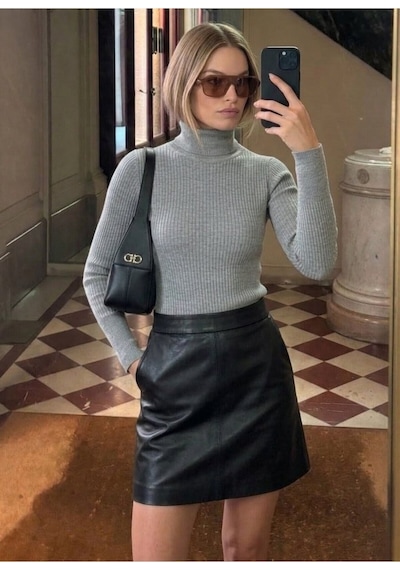 Onno Style Women Fitilli Balıkcı Yaka Basic Kazak Gri