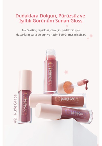 Dudaklara Dolgun Ve Işıltılı Görünüm Sunan Gloss Perıpera Ink Glasting Lip Gloss 21 Nude Grape