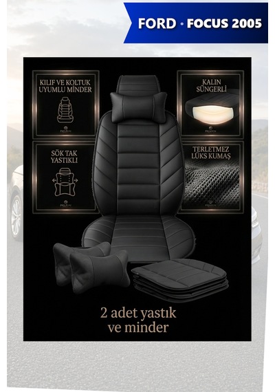 Focus 2005 Uyumlu Premium Lüks Siyah Renk 2 Adet Minder Ve Yastık