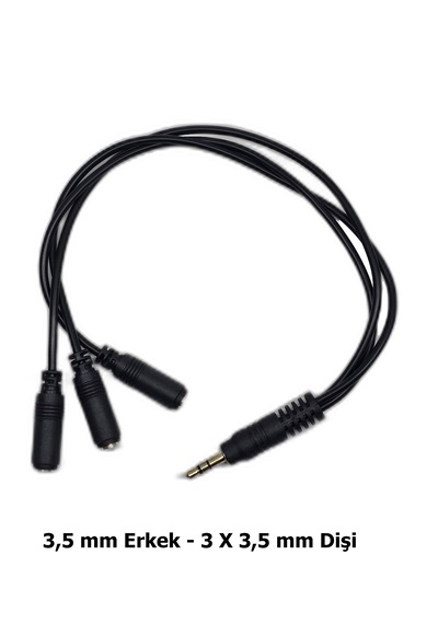 3.5 Mm Aux Çoklayıcı Kablo 1 Erkek 3 Dişi 20 Cm - Kulaklık Ve Ses Paylaştırıcı Splitter 0,15m