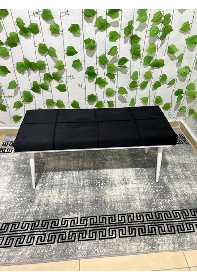 Özcan Metal Beyaz Metal Ayaklı Metal Kasalı Bench Mutfak Salon Antre Yatak Odası Balkon Puf Bank Siyah