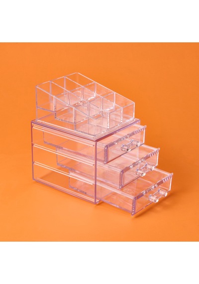 Living 3 Çekmeceli Takı Ve Makyaj Organizeri - Şeffaf - 15x13x18 Cm Çok Renkli