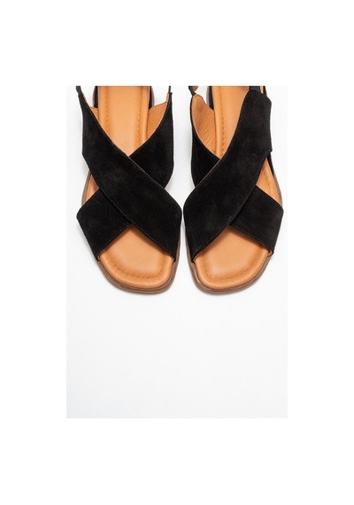 Luvishoes Luvi Shoes 706 Hakiki Deri Siyah Süet Kadın Sandalet Siyah Süet