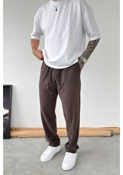 Kahverengi Fitilli Basic Relaxed Pantolon