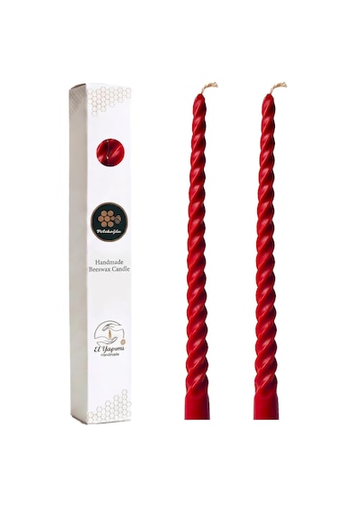 Petekoğlu Kırmızı 2 Adet 27.5 Cm Konik Burgulu Balmumu Mum Şamdan Mumu Doğal Petek Balmumu Mum Beeswax Candle Diğer